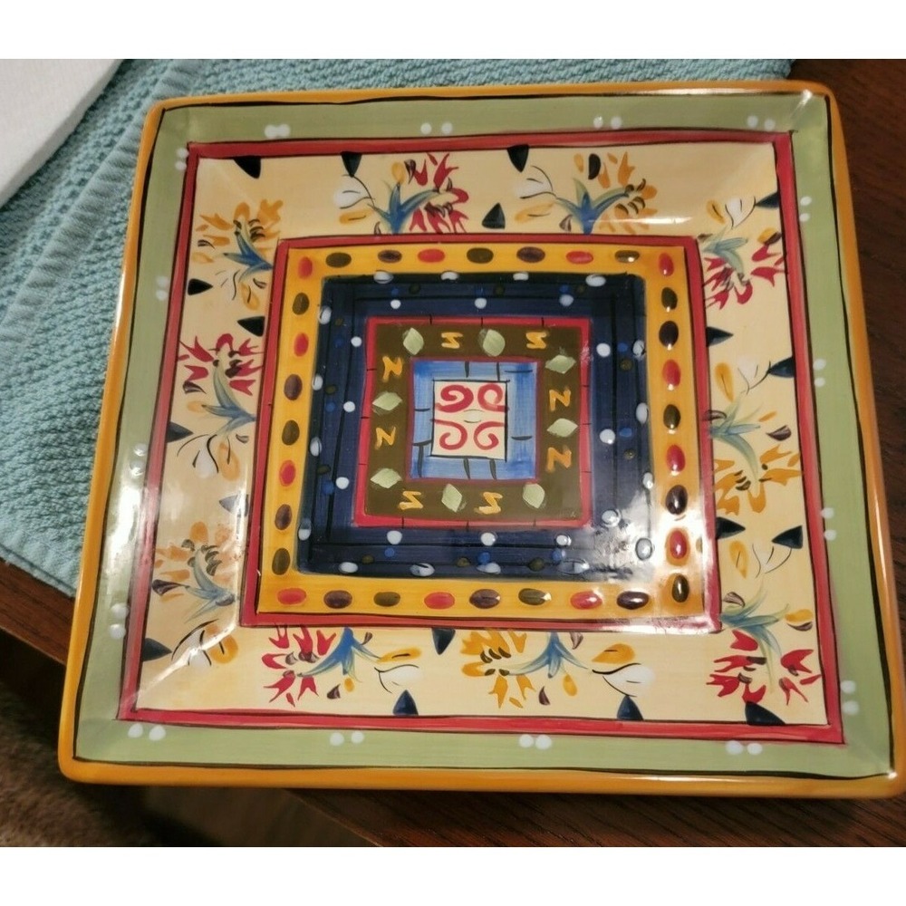Corsica Esmeralda  8.25" Square Salad‎ / Serving Plate. Hand Painted. ##